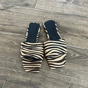 Banana Republic Cowhide Calf Hair Print Zebra Slides Mules